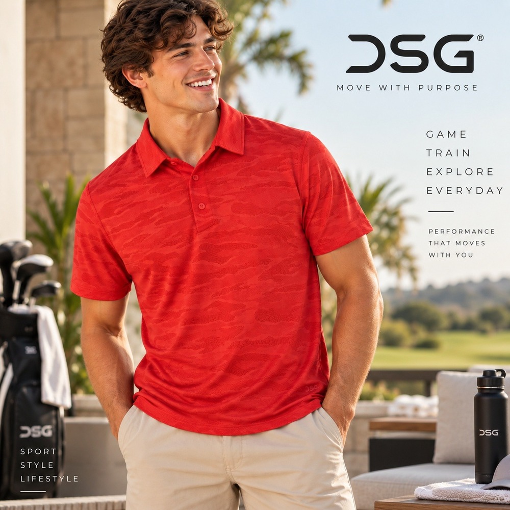 DSG Movement Jacquard Polo Mens S Coral Golf Athletic Performance Camo Top